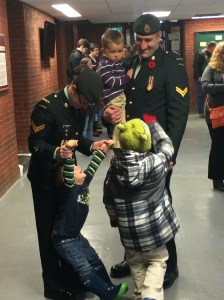 A candid moment of a Canadian military family.